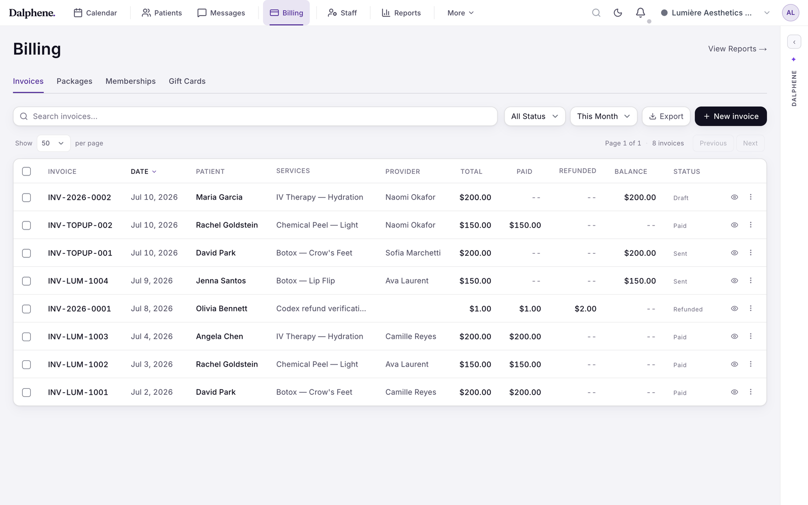 Dalphene invoices and billing