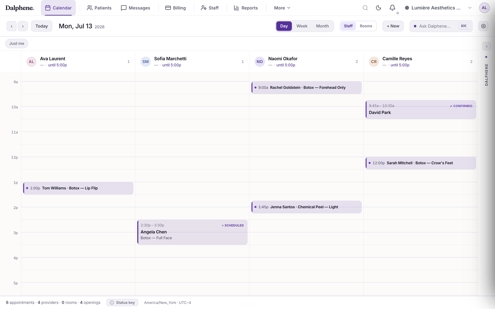 Dalphene calendar booking view